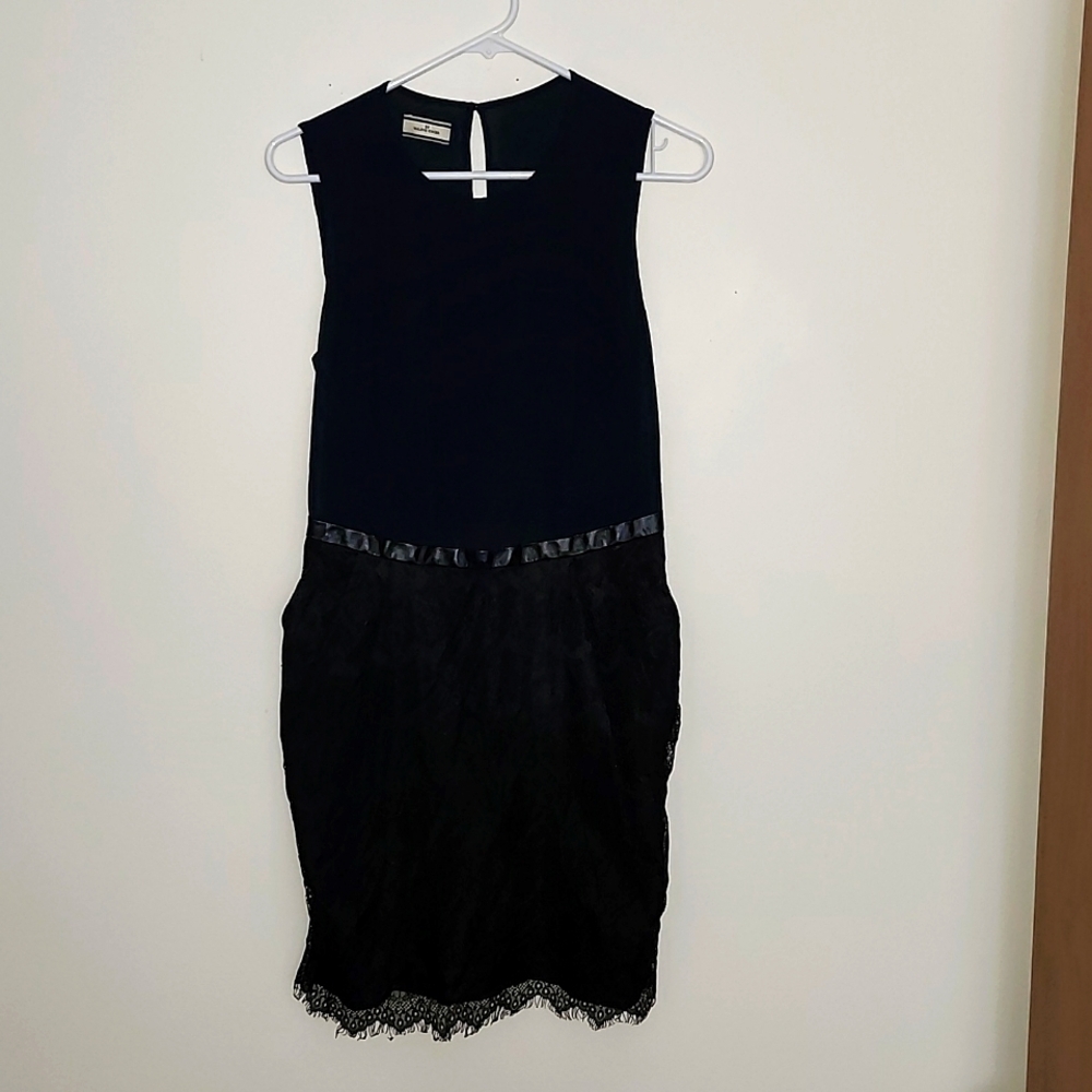 Malene Birger silk lace mini dress navy blue black womens 36 or small